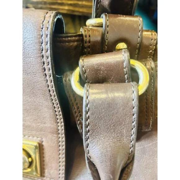 Banana Republic Brown Leather Bucket Tote Shoulder Bag Hobo Brass - Picture 7 of 15